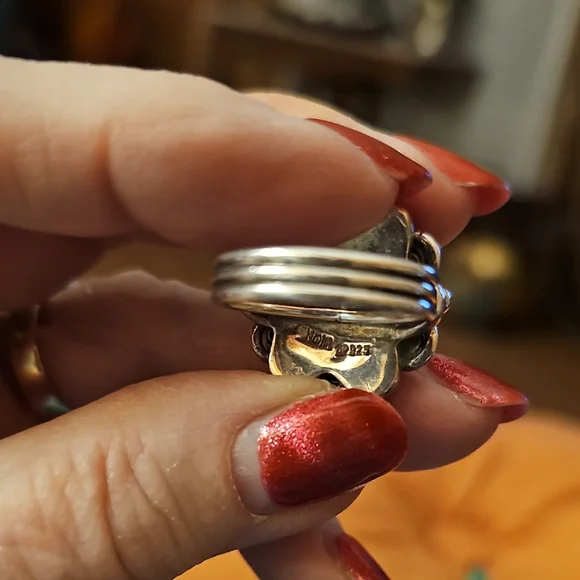 Nicky Butler Silver Floral Ring with Deep Red Stones - Picture 3 of 9